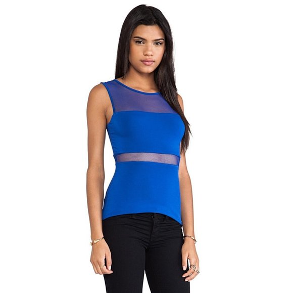Bailey 44 Tops - Bailey 44 JuJu Sleeveless Mesh Panel Bodycon Top in Blue